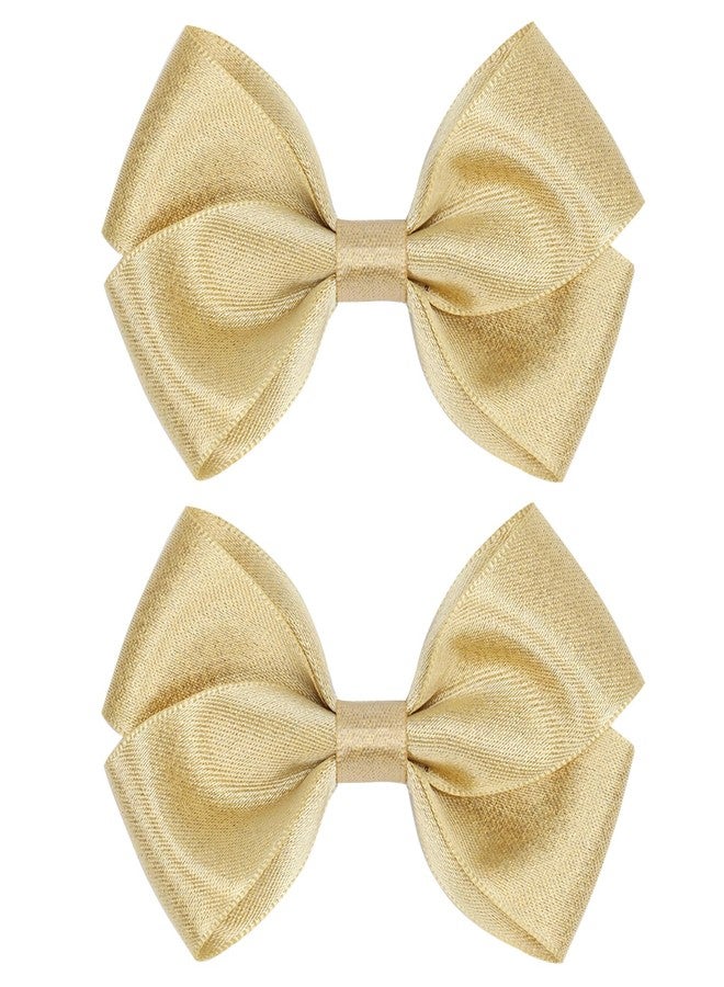 ZOLYCO Tiny 3 Inch Glitter Hair Bows Clips - Lined Boutique Alligator Hairpin for Baby Girls, Toddlers, and Little Teens - Kids Barrettes Set of 2 Small Stylish (Gold) - Image 1